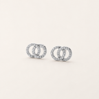Sterling Silver Double Ring Zirconia Wrap Stud Earrings detail view
