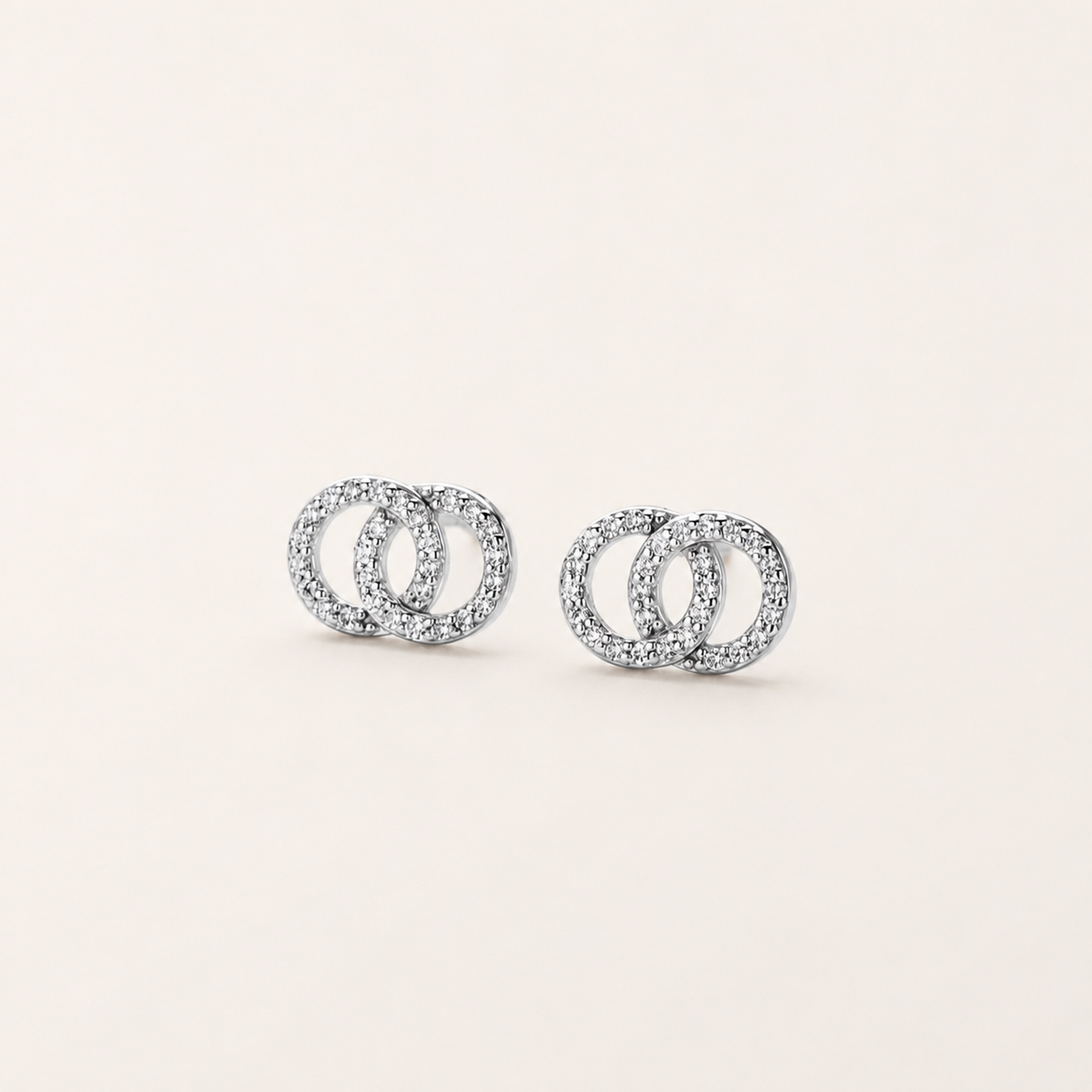 Sterling Silver Double Ring Zirconia Wrap Stud Earrings detail view