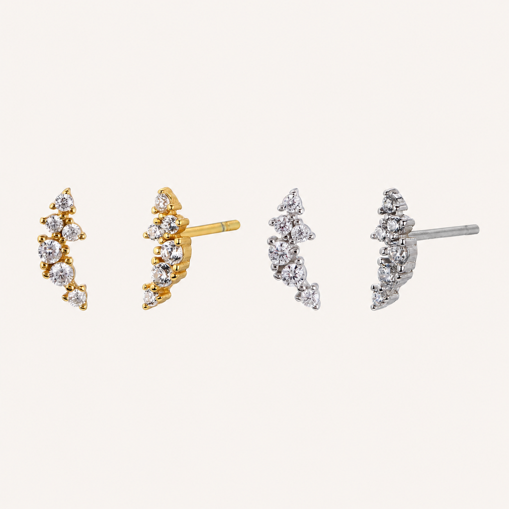 Sterling Silver French Pavé Zirconia Stud Earrings