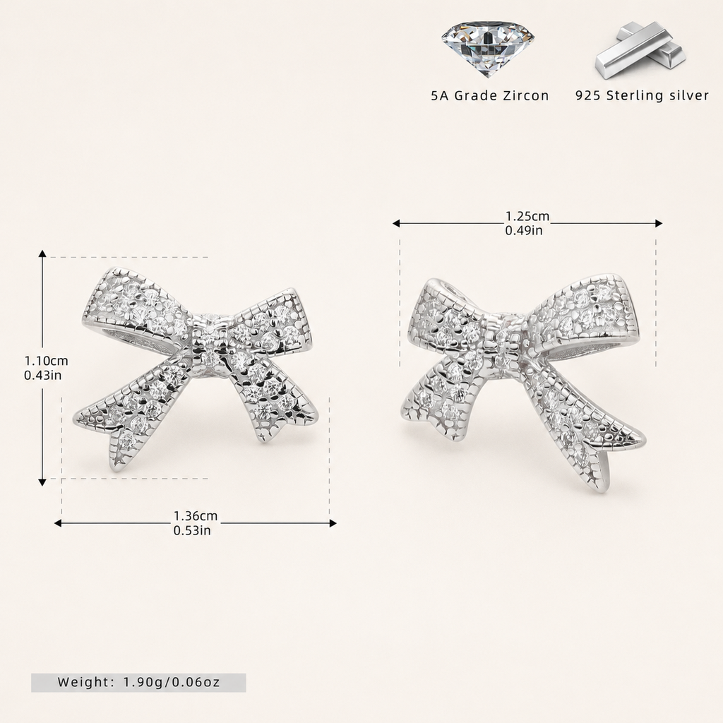 Sterling Silver Pavé Bow Stud Earrings - Platinum
