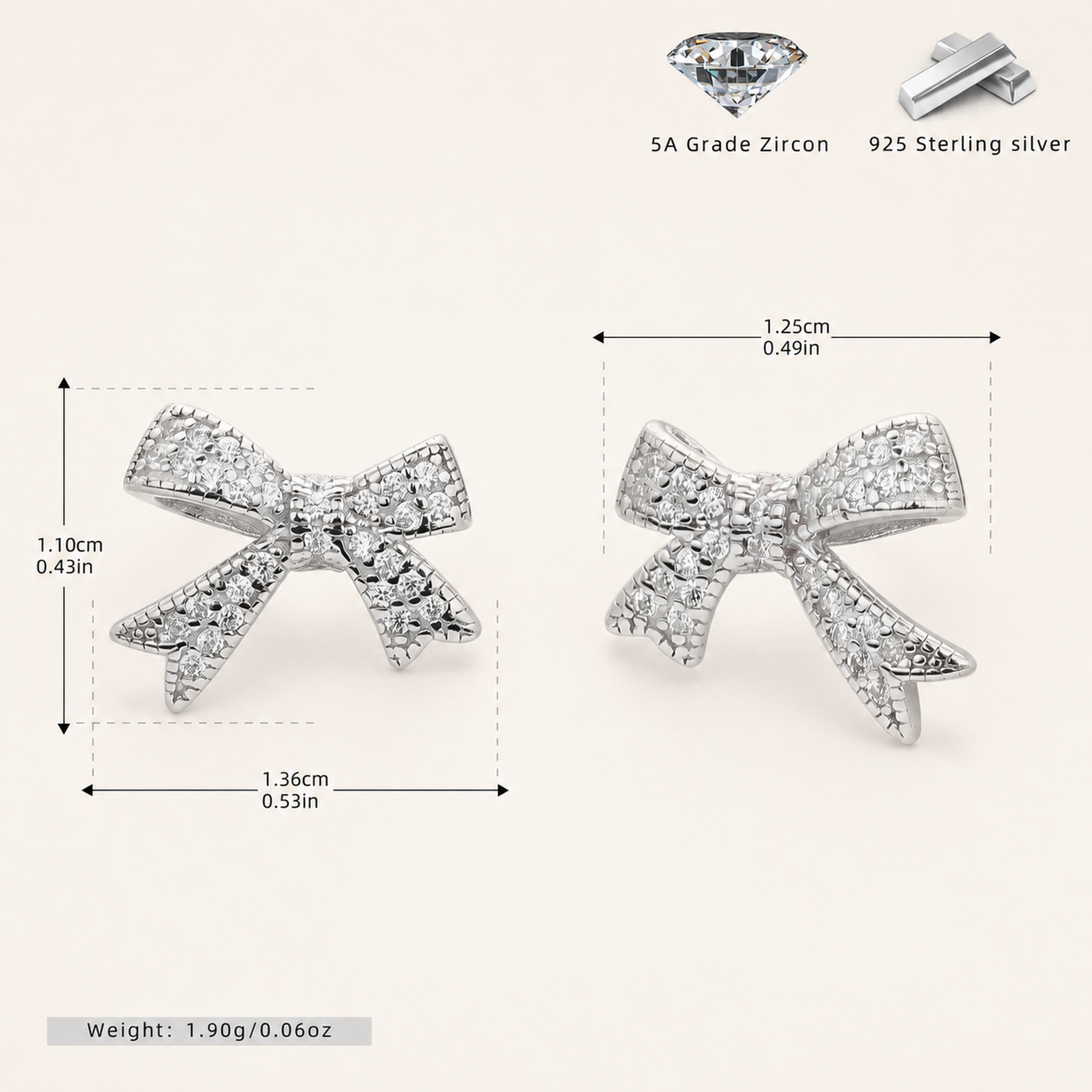 Sterling Silver Pavé Bow Stud Earrings - Platinum
