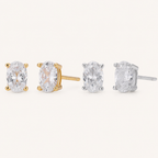 Sterling Silver Geometric Oval Zirconia Stud Earrings