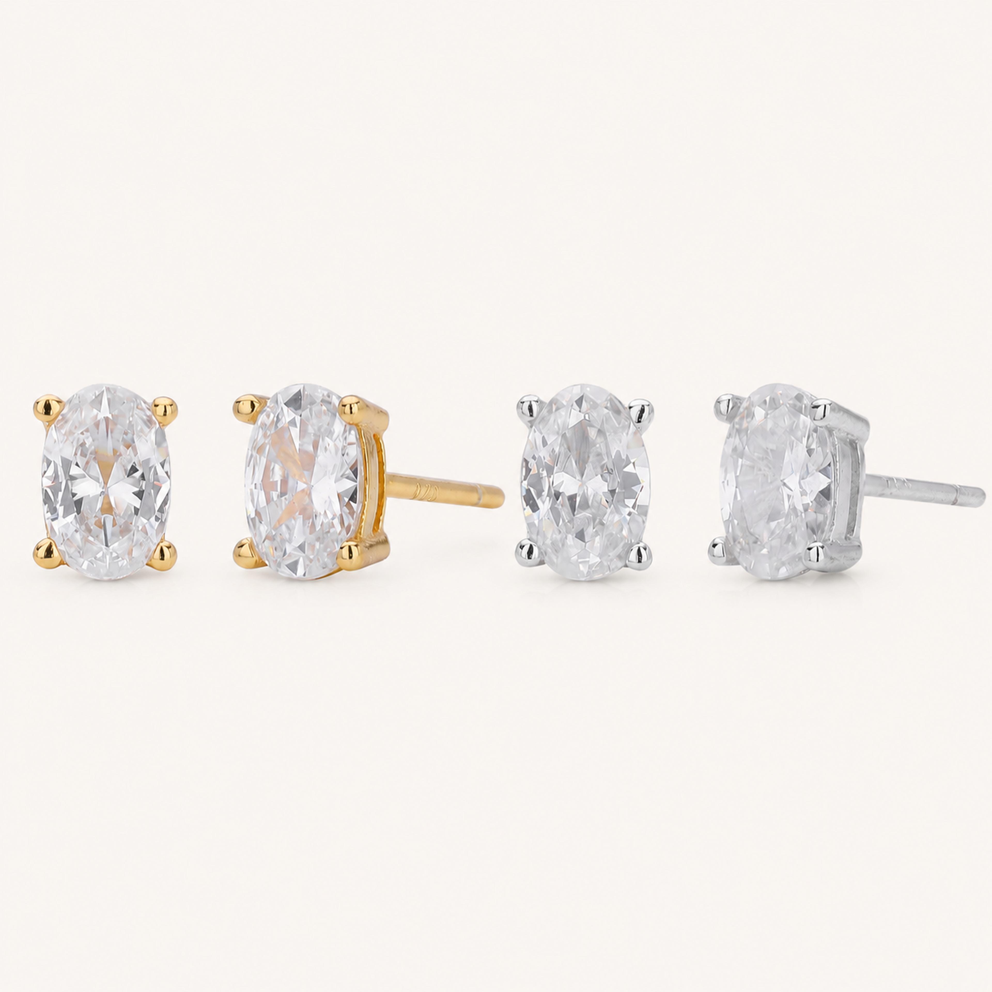 Sterling Silver Geometric Oval Zirconia Stud Earrings