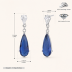 Sterling Silver Zirconia Teardrop Stud Earrings - Platinum / Royal Blue