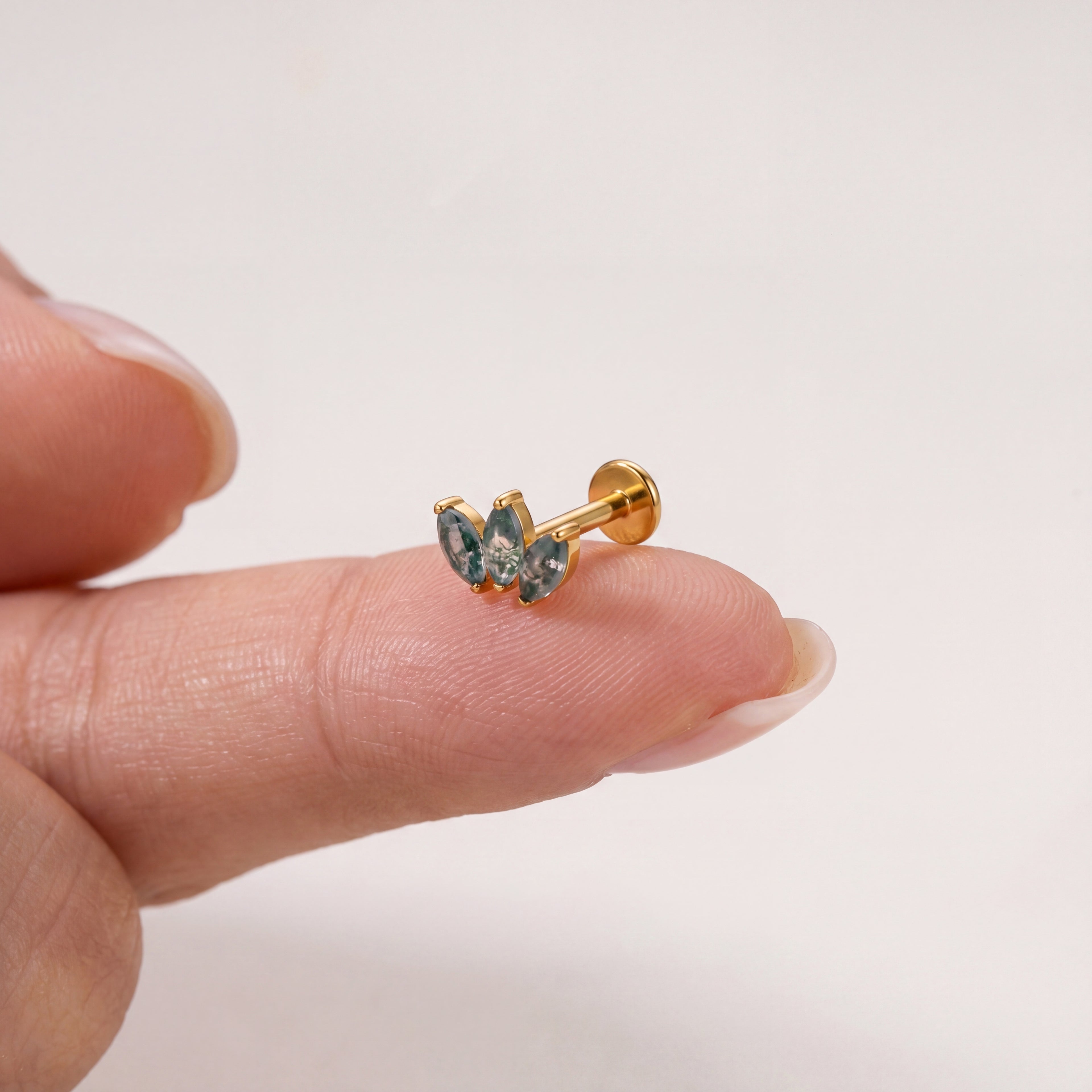 Moss Agate Leaf Cluster Titanium Flat Back Earring - image 4