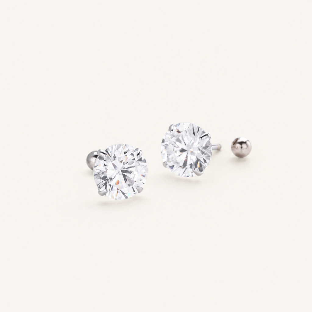 Sterling Silver Moissanite Four-Prong Solitaire Flat Back Earrings detail view