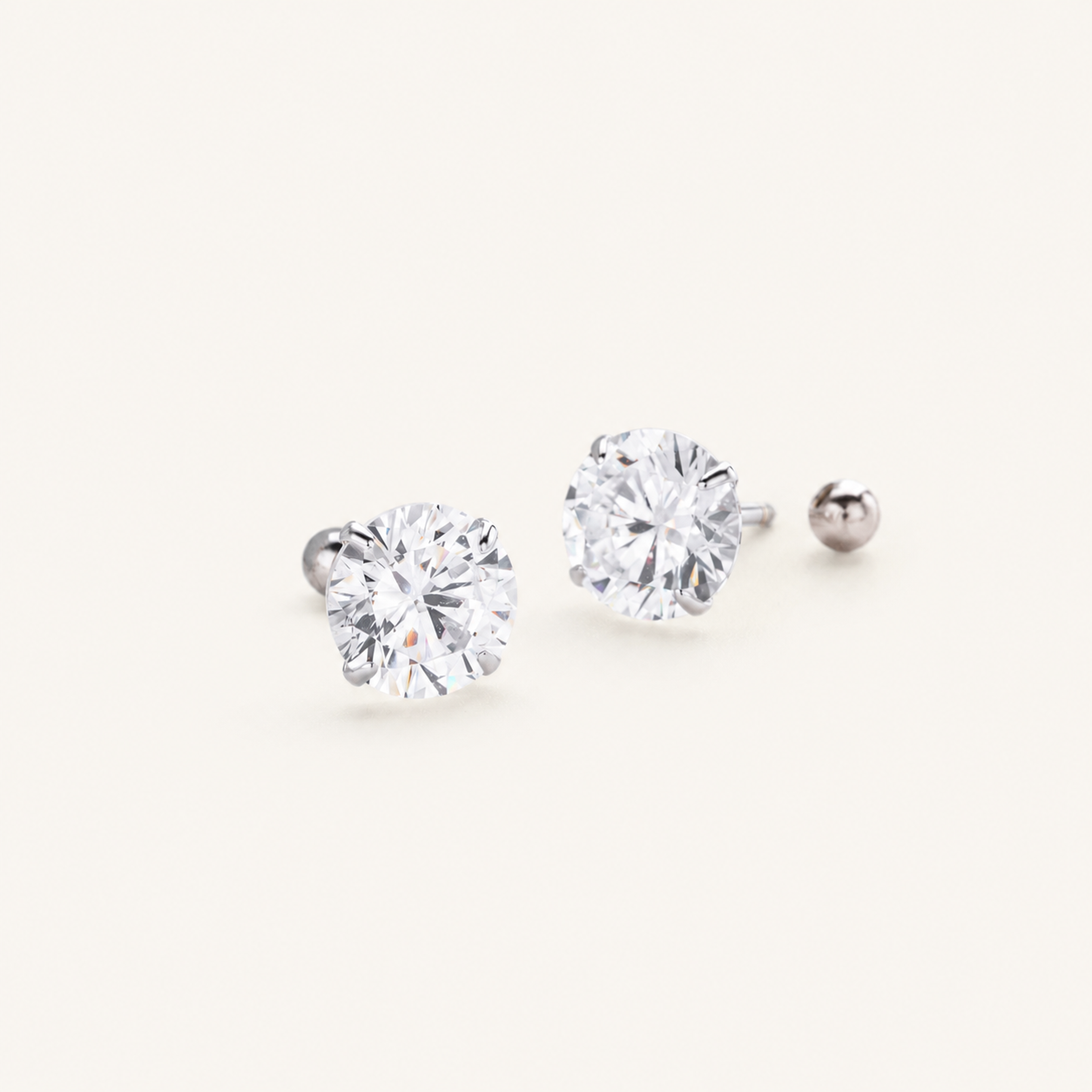 Sterling Silver Moissanite Four-Prong Solitaire Flat Back Earrings detail view