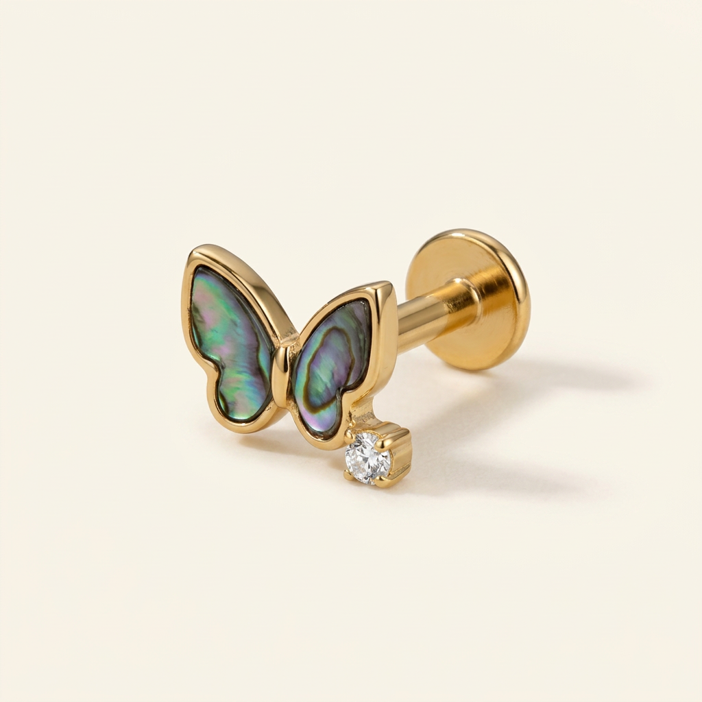 Shell Butterfly Titanium Stud Earrings - Gold