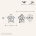 Sterling Silver Five-Point Star Zirconia Flat Back Earrings - Platinum