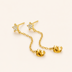 Sterling Silver Zirconia Star Chain Drop Stud Earrings detail view