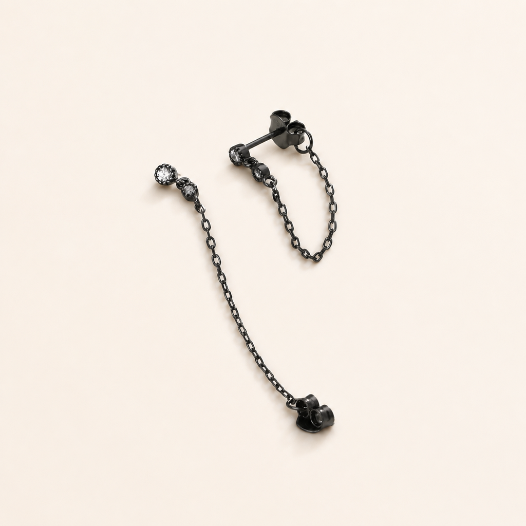 Sterling Silver Round Cubic Zirconia Chain Drop Earrings detail view
