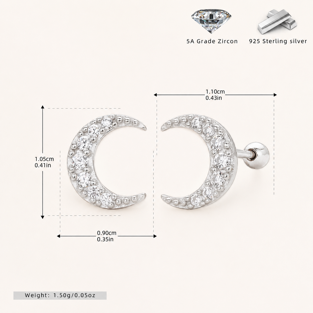 Sterling Silver Cubic Zirconia Cartilage Flat Back Earrings - Platinum