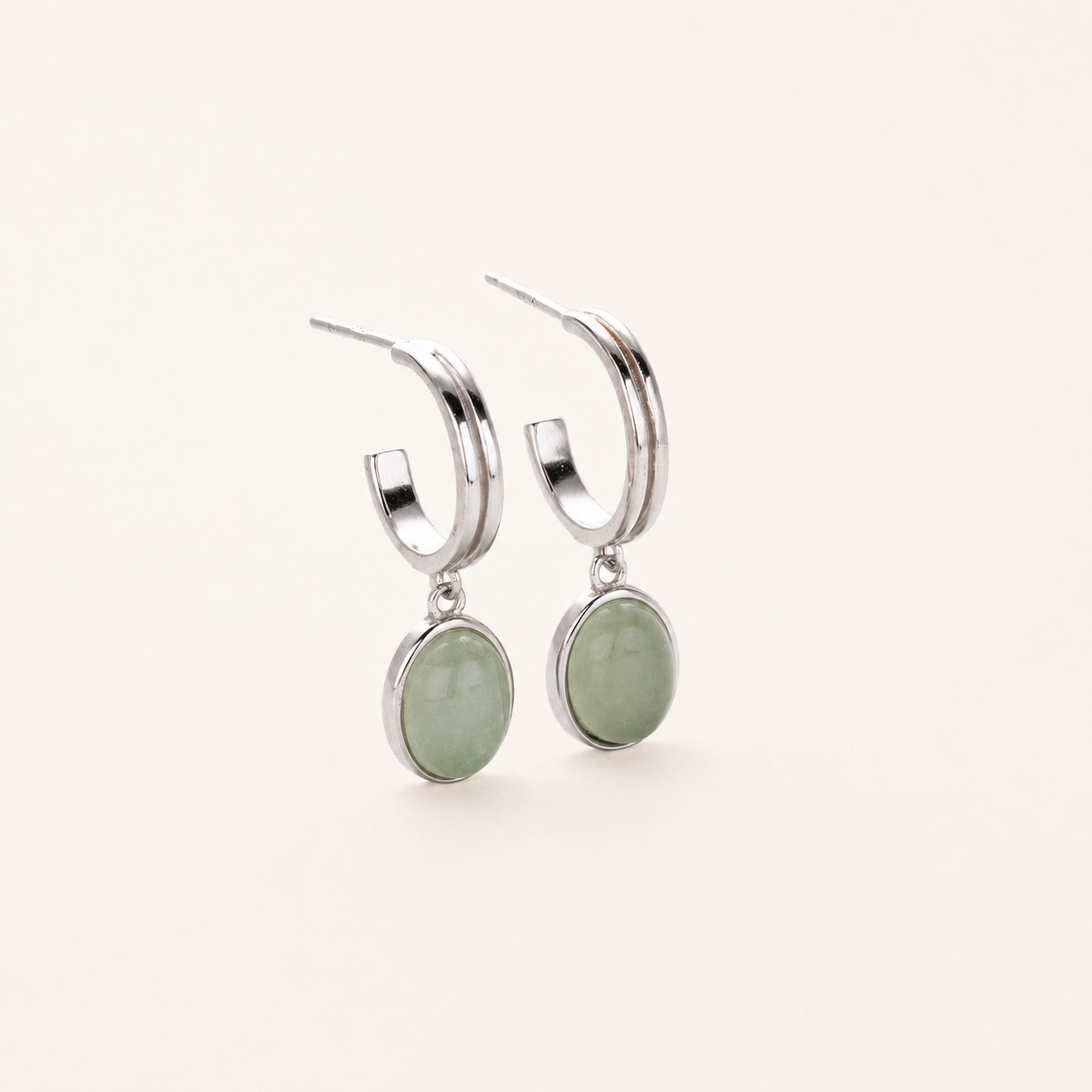 Sterling Silver Aventurine Jade Drop Stud Earrings detail view