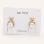 Sterling Silver Pearl And Crossover Zirconia Stud Earrings detail