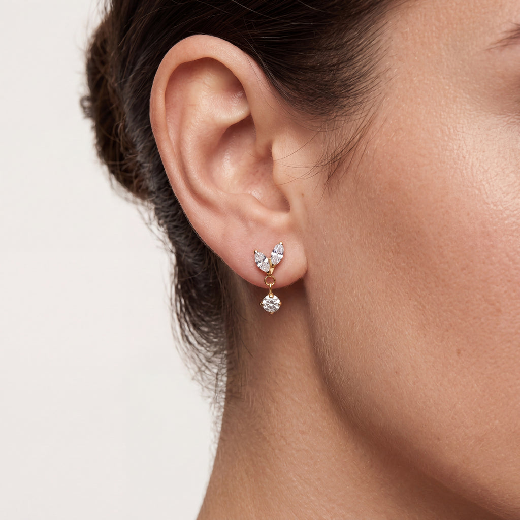Marquise Petal Crystal Drop Titanium Flat Back Earring - image 2