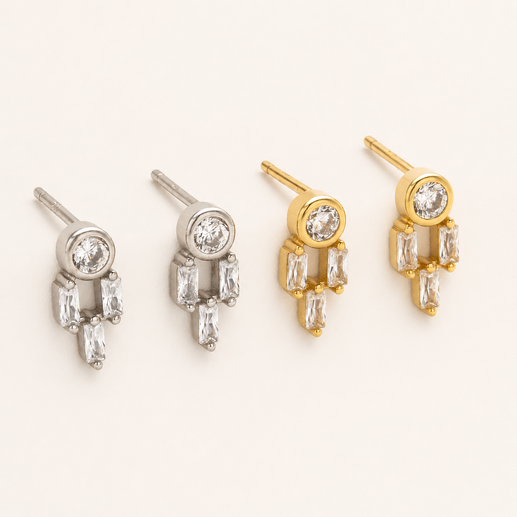 Sterling Silver Dainty Zirconia Stud Earrings detail