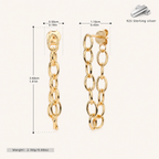 Sterling Silver Chain Tassel Drop Stud Earrings - Gold