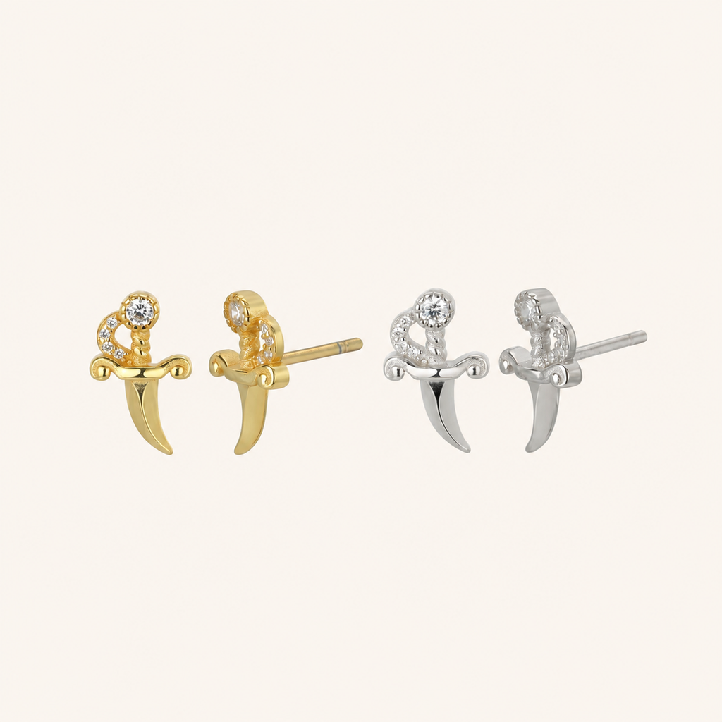 Sterling Silver Zirconia Dagger Stud Earrings
