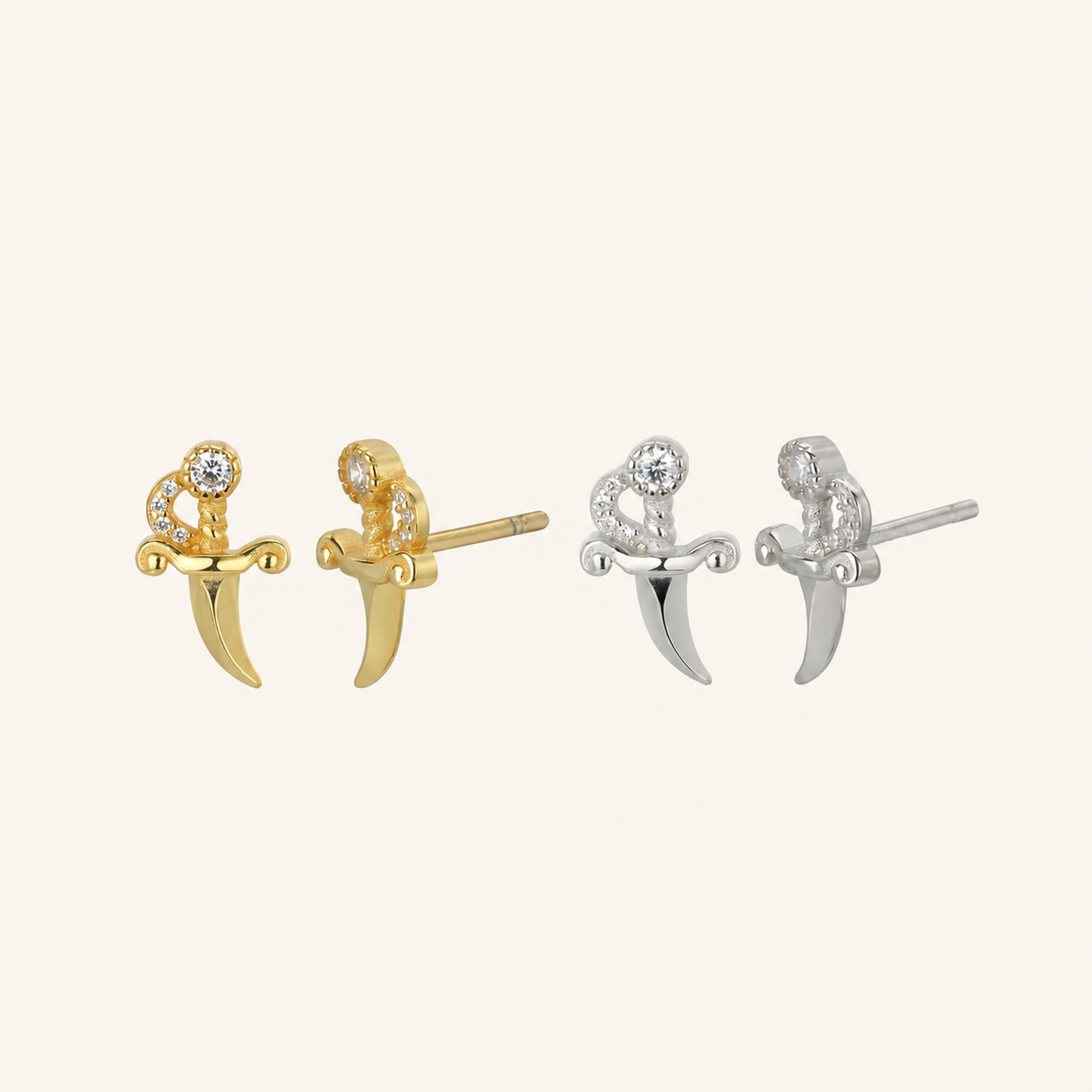 Sterling Silver Zirconia Dagger Stud Earrings