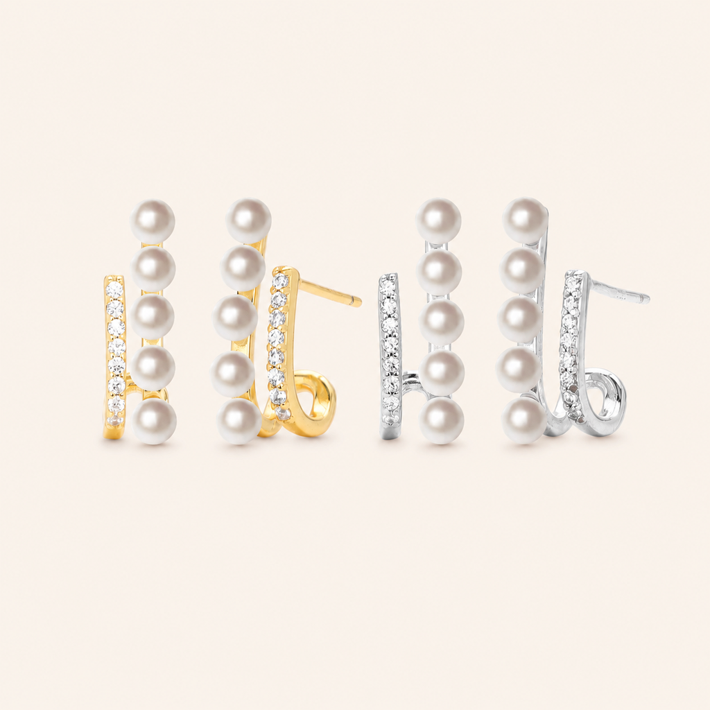Sterling Silver Pearl & Zirconia Stud Earrings