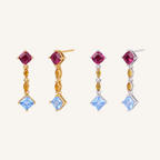 Sterling Silver Square Zirconia Tassel Drop Stud Earrings