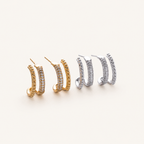 Sterling Silver Double Arc C-Shape Zirconia Stud Earrings detail
