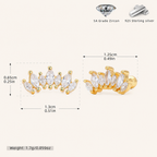 Sterling Silver Two-Tone Zirconia Crown Flat Back Earrings - Gold / White
