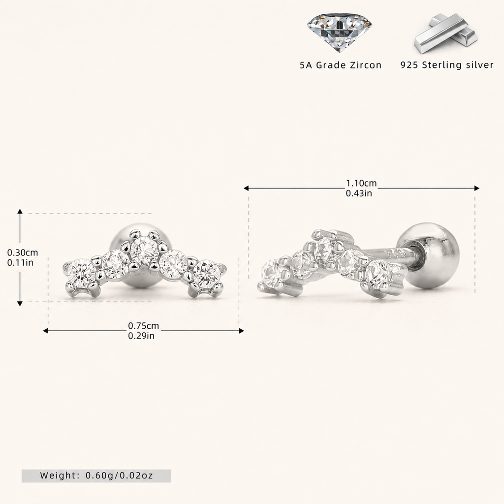 Sterling Silver Cubic Zirconia Flat Back Earrings - Platinum