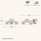 Sterling Silver Cubic Zirconia Flat Back Earrings - Platinum