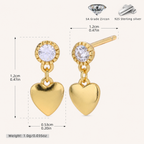 Sterling Silver Zirconia Heart Stud Earrings - Gold