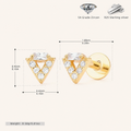 Sterling Silver Openwork Triangle Zirconia Flat Back Earrings - Gold