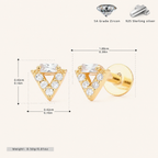 Sterling Silver Openwork Triangle Zirconia Flat Back Earrings - Gold