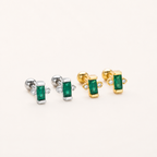 Sterling Silver Emerald-Green Zirconia Flat Back Earrings detail view