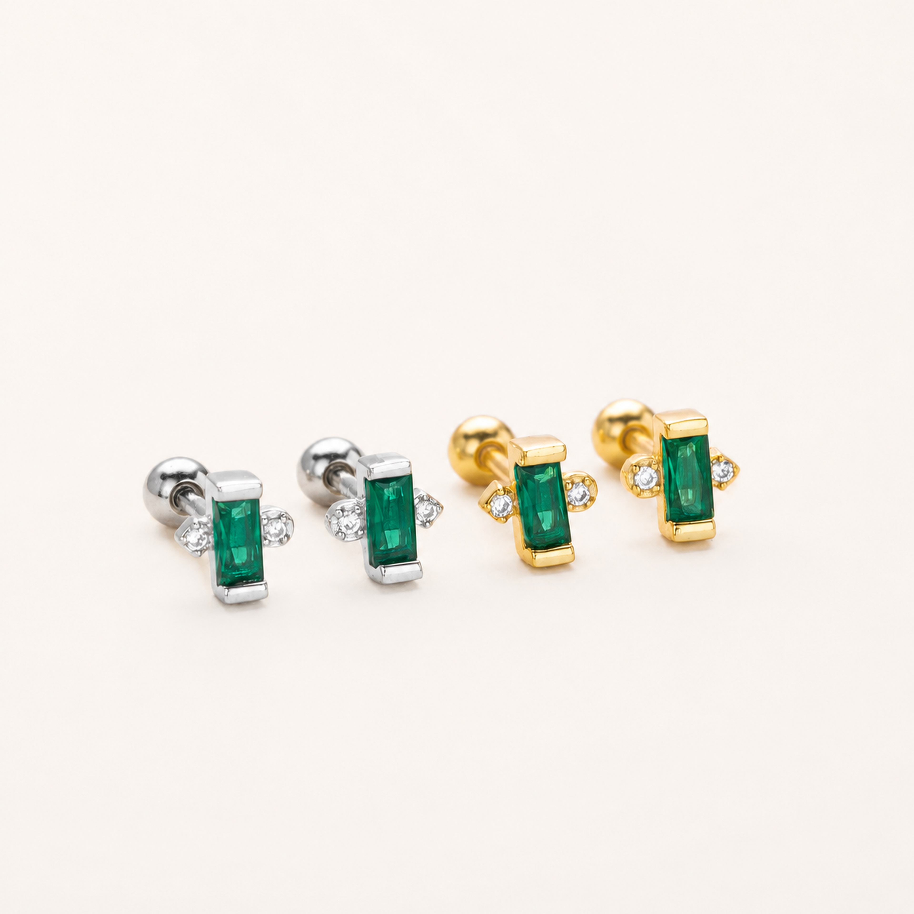 Sterling Silver Emerald-Green Zirconia Flat Back Earrings detail view