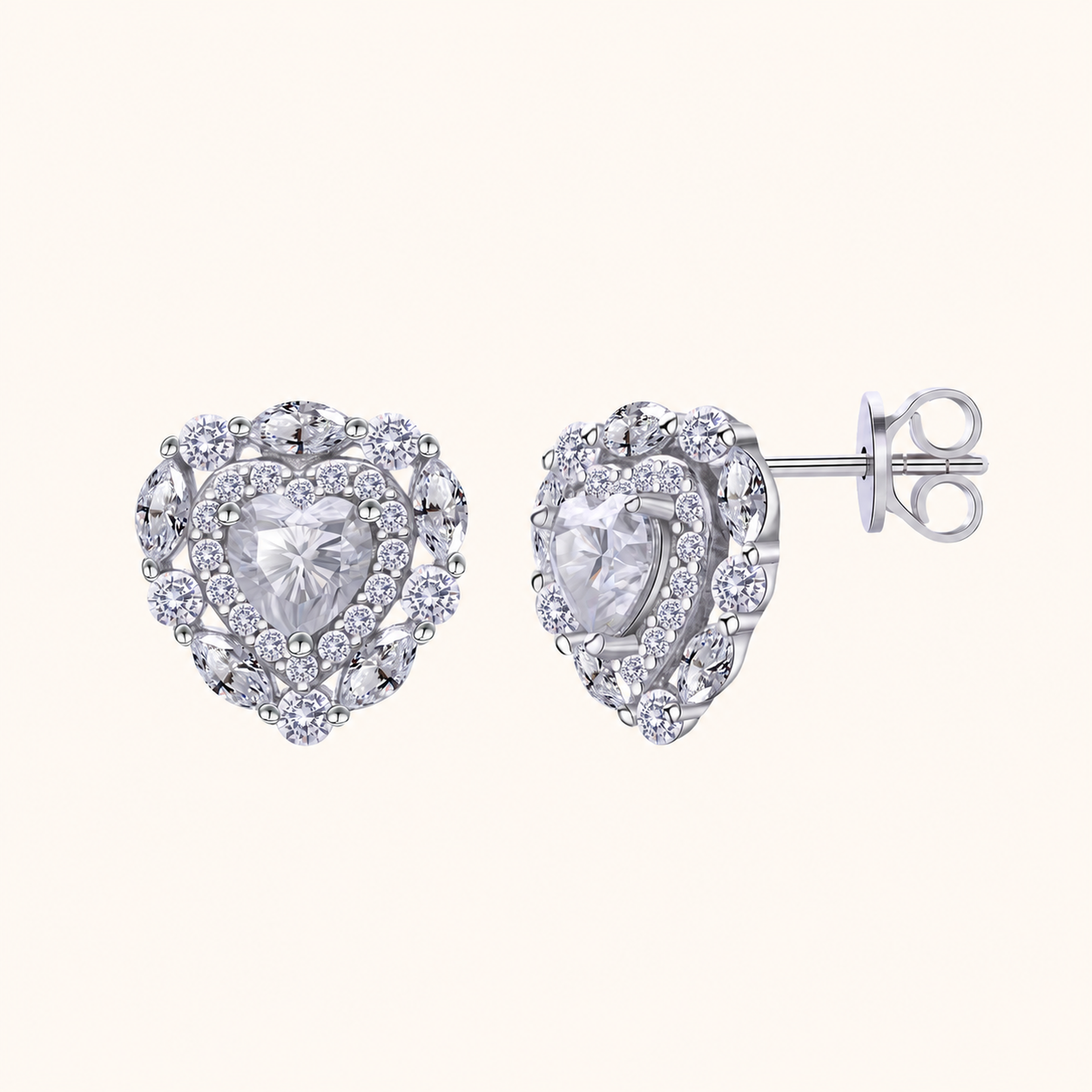 Sterling Silver Moissanite Heart Stud Earrings