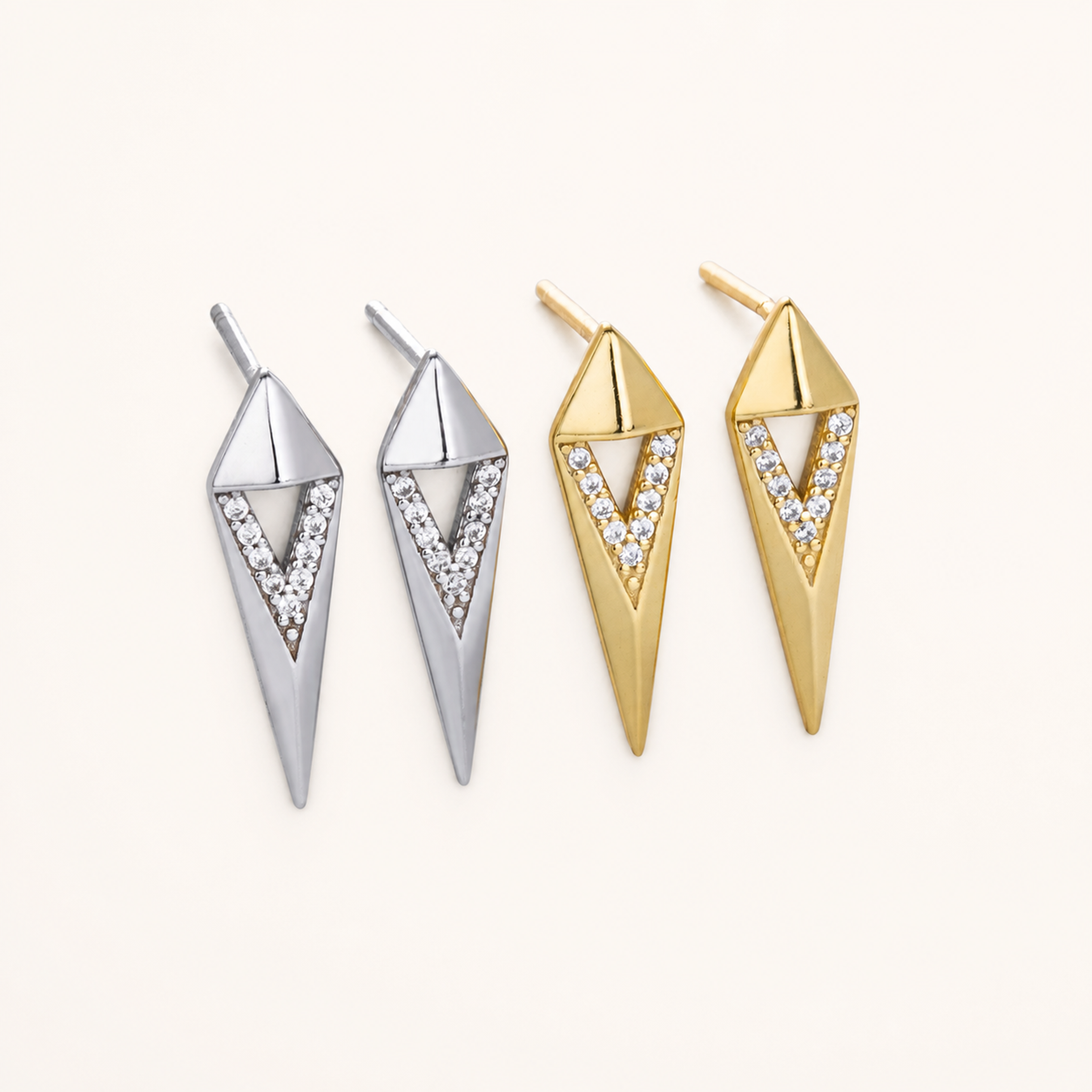 Sterling Silver Geometric Rhombus Zirconia Stud Earrings detail