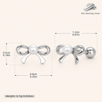 Sterling Silver Pearl Bow Flat Back Earrings - Platinum