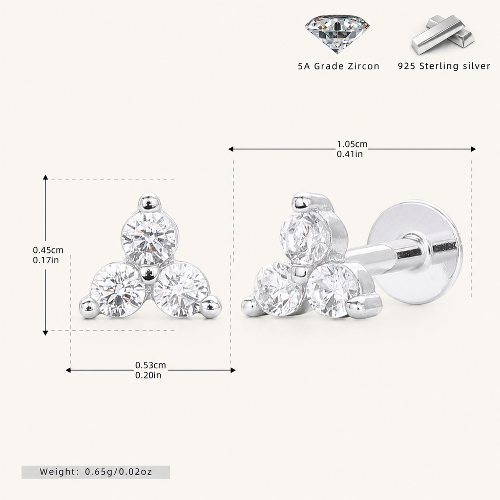 Sterling Silver Pave Zirconia Flower Flat Back Earrings - Platinum