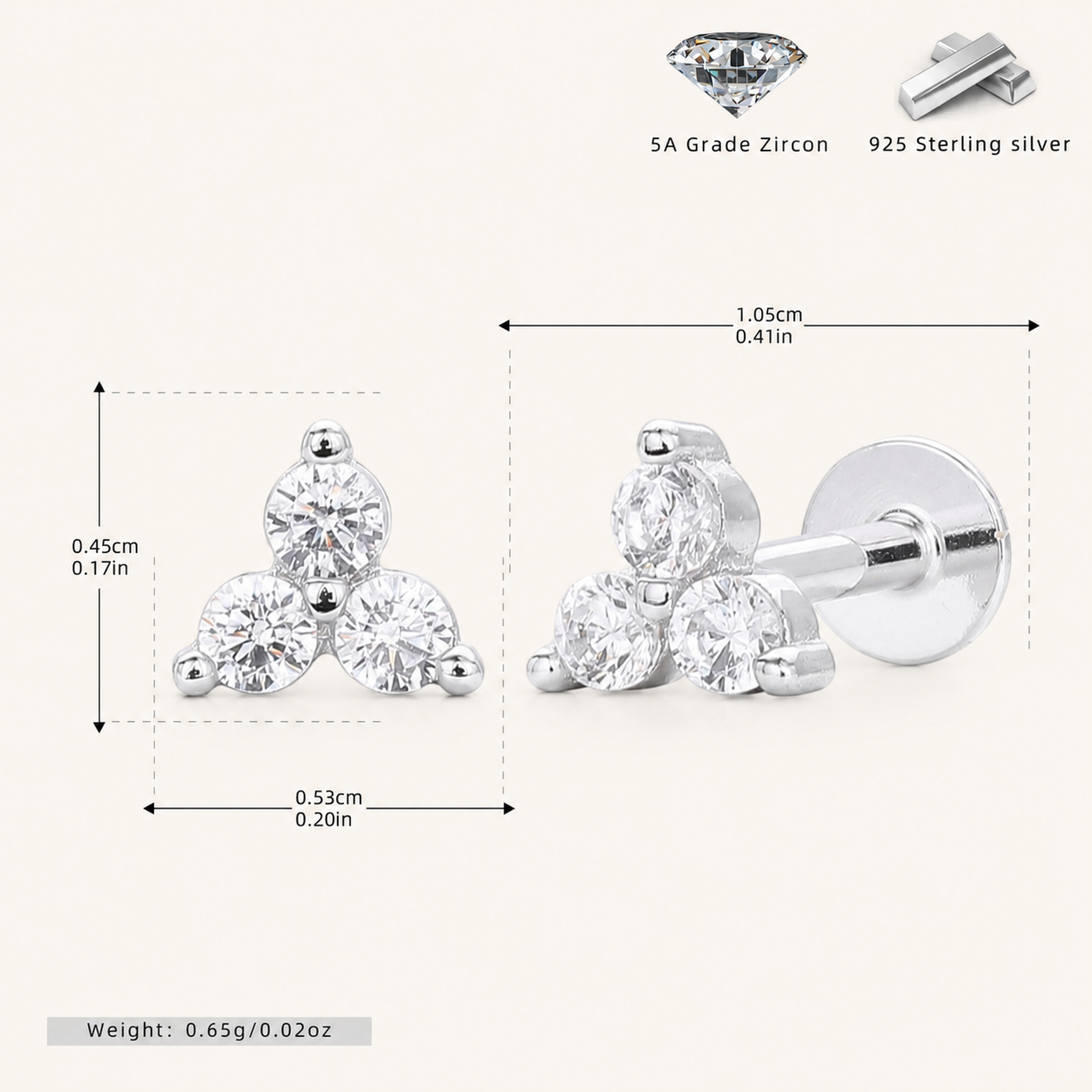 Sterling Silver Pave Zirconia Flower Flat Back Earrings - Platinum