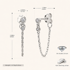 Sterling Silver Round Cubic Zirconia Chain Drop Earrings - Platinum