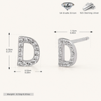 Sterling Silver Pave Initial Letter Stud Earrings - Platinum / D