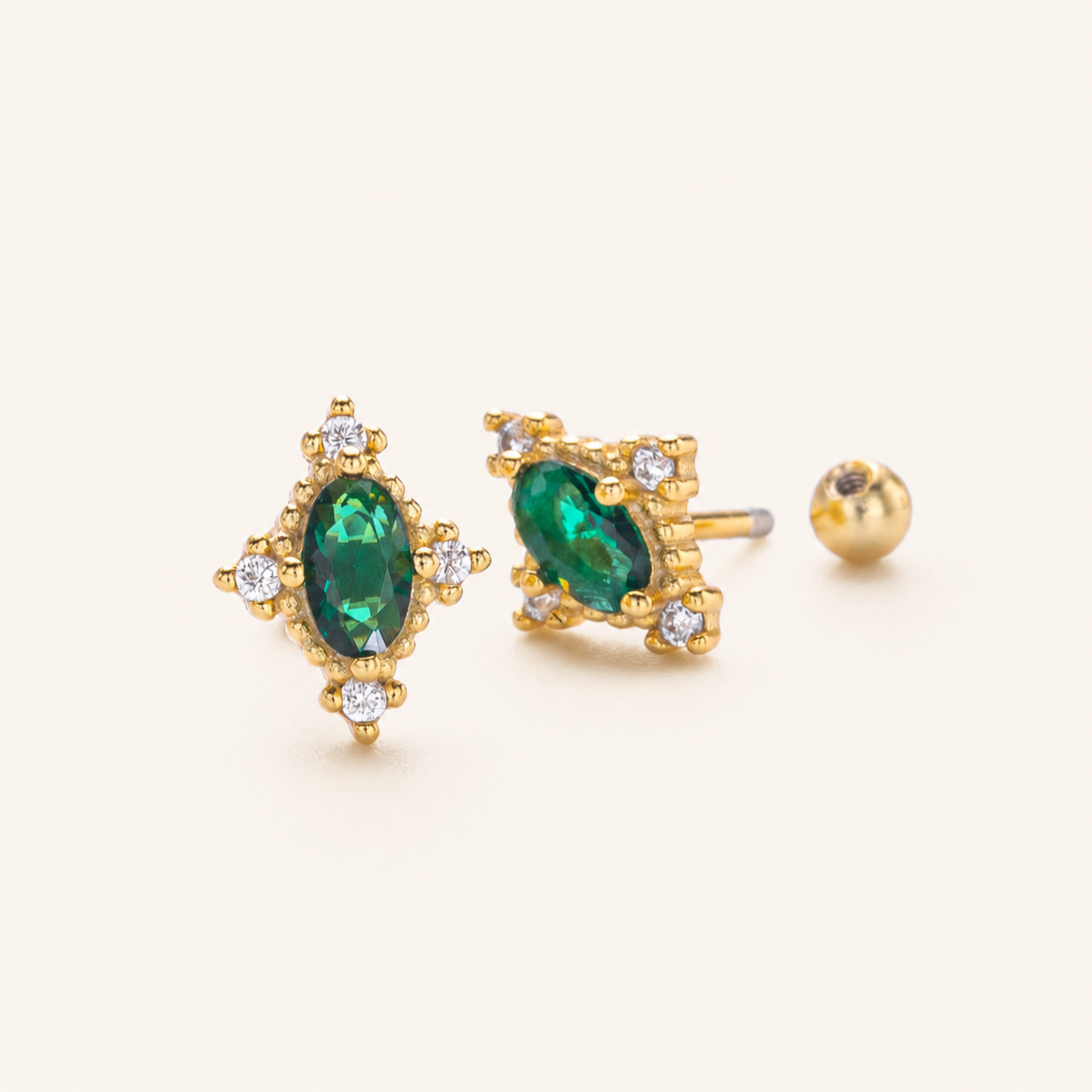 Sterling Silver Vintage Emerald-Cut Zirconia Flat Back Earrings detail view