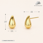 Sterling Silver Teardrop Stud Earrings - Gold / Small
