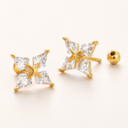 Sterling Silver Four-Point Star Zirconia Flat Back Earrings detail