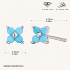 Sterling Silver Four-Petal Flower Stud Earrings - Platinum / Turquoise
