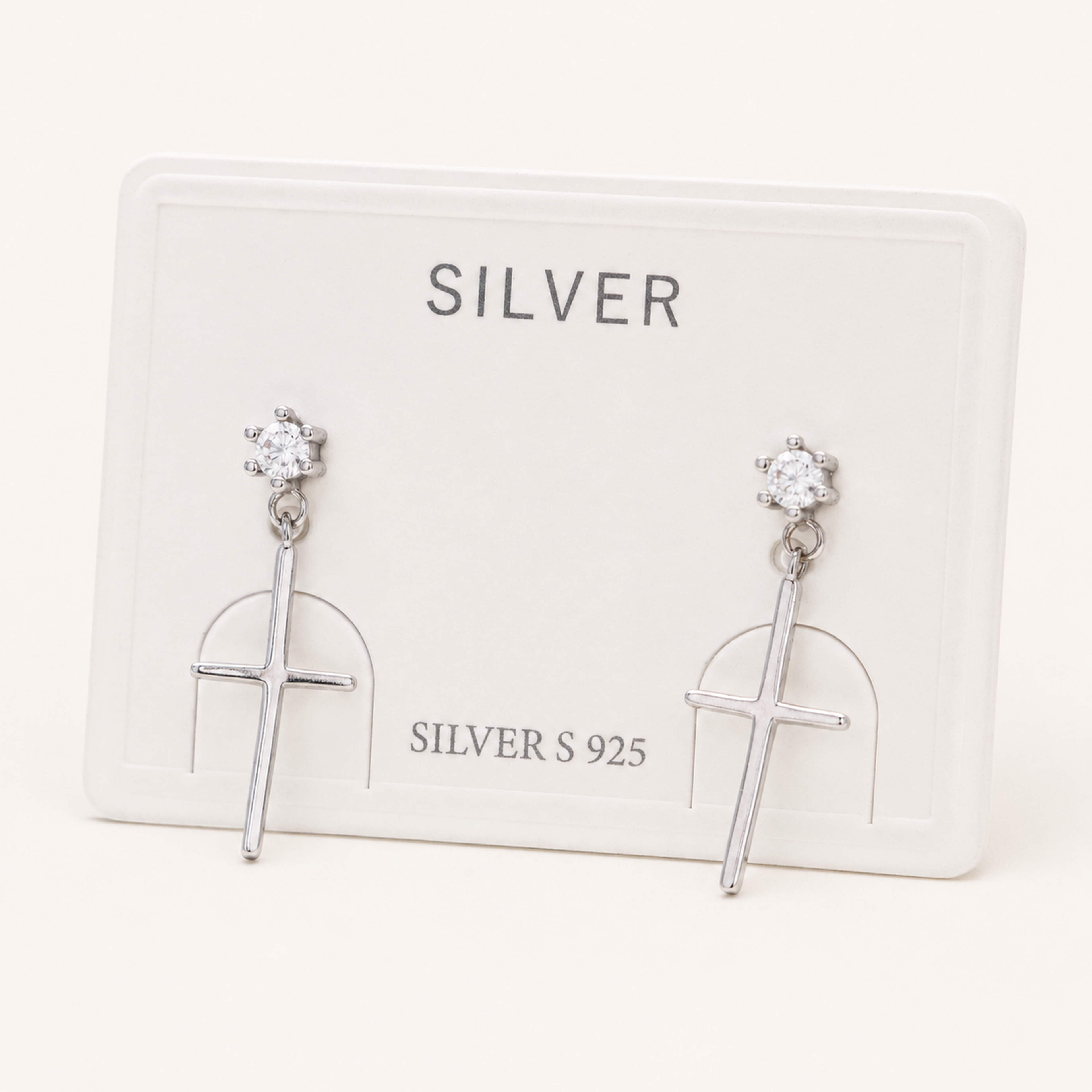 Sterling Silver Mini Zirconia Cross Stud Earrings detail view