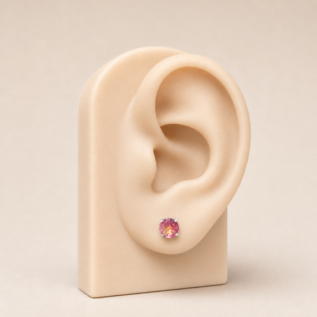 Titanium Pink Topaz Flat Back Stud Earrings