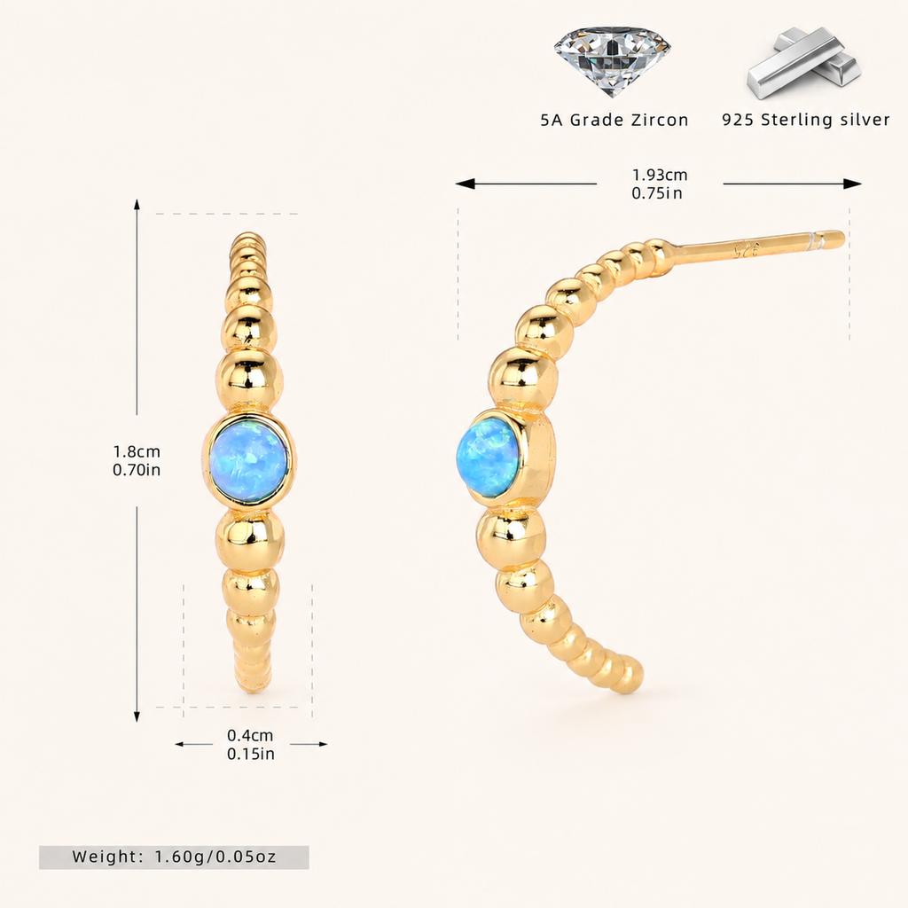 Sterling Silver Geometric Opal Stud Earrings - Gold / Blue Opal