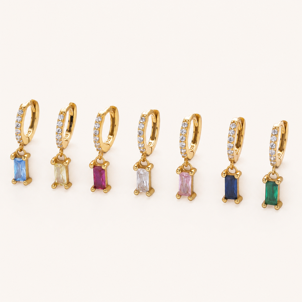 Sterling Silver Geometric Zirconia Hoop Earrings detail