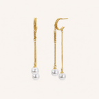 Sterling Silver Pearl Tassel Chain Drop Stud Earrings detail view